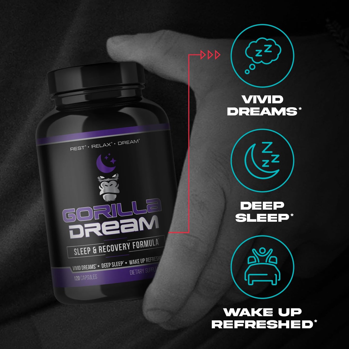 Gorilla Mind Dream Sleep Supplement (120 Capsules) - Nootropic Sleep & Recovery