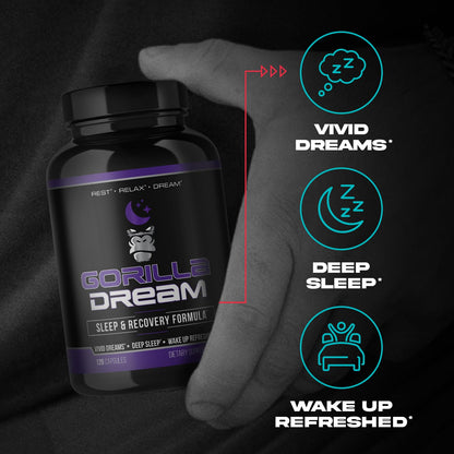 Gorilla Mind Dream Sleep Supplement (120 Capsules) - Nootropic Sleep & Recovery