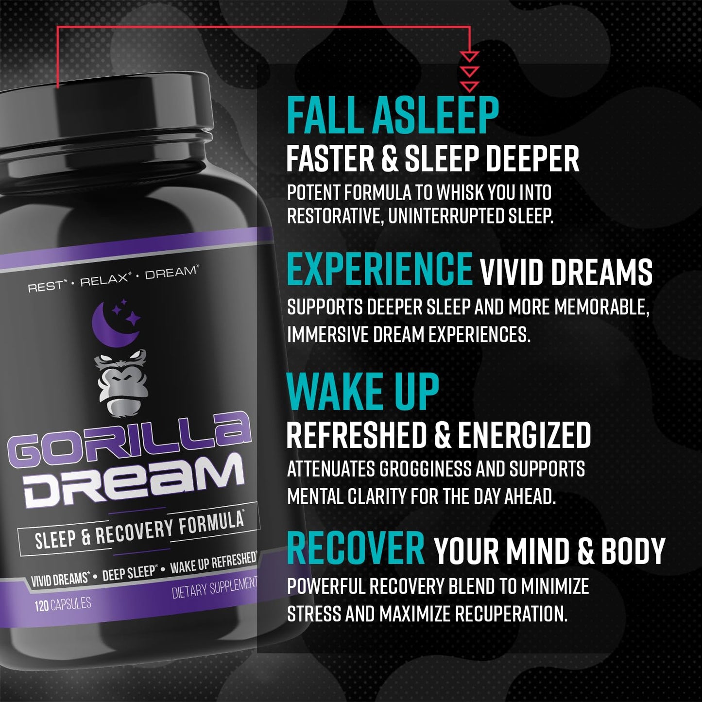 Gorilla Mind Dream Sleep Supplement (120 Capsules) - Nootropic Sleep & Recovery