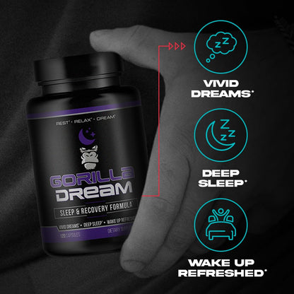 Gorilla Mind Dream Sleep Supplement (120 Capsules) - Nootropic Sleep & Recovery