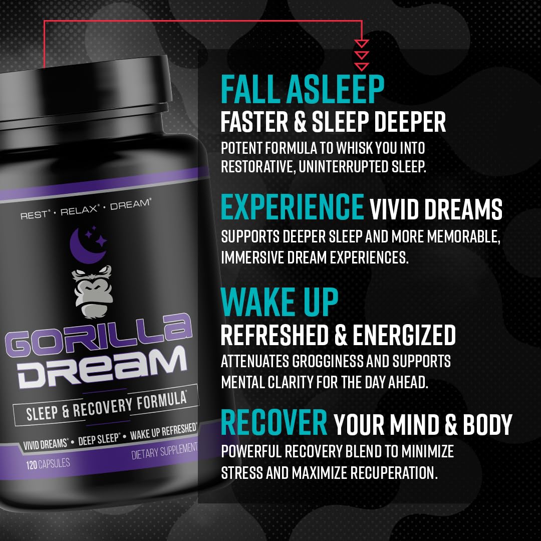 Gorilla Mind Dream Sleep Supplement (120 Capsules) - Nootropic Sleep & Recovery