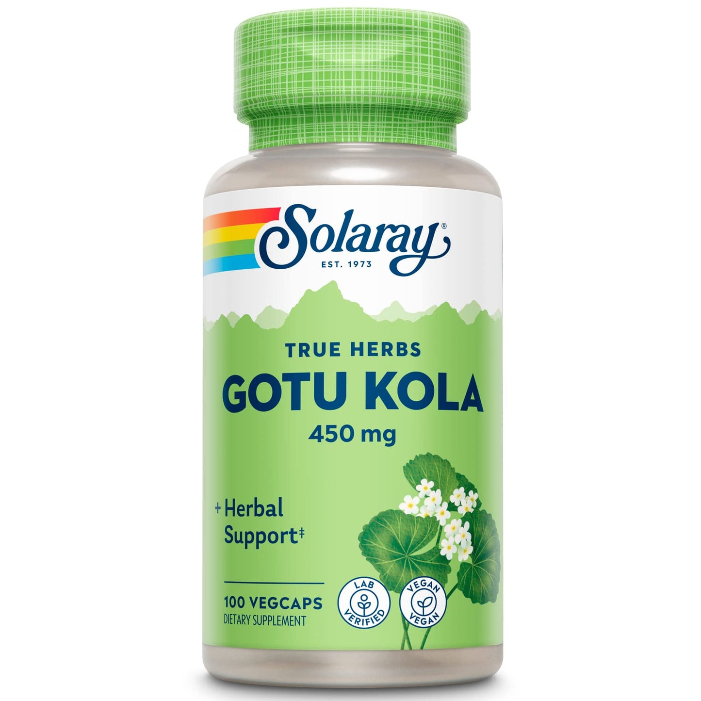 SOLARAY Gotu Kola 450mg – Centella Asiatica Herbal Supplement – Vegan, Non-GMO, Lab Verified, 100 Servings