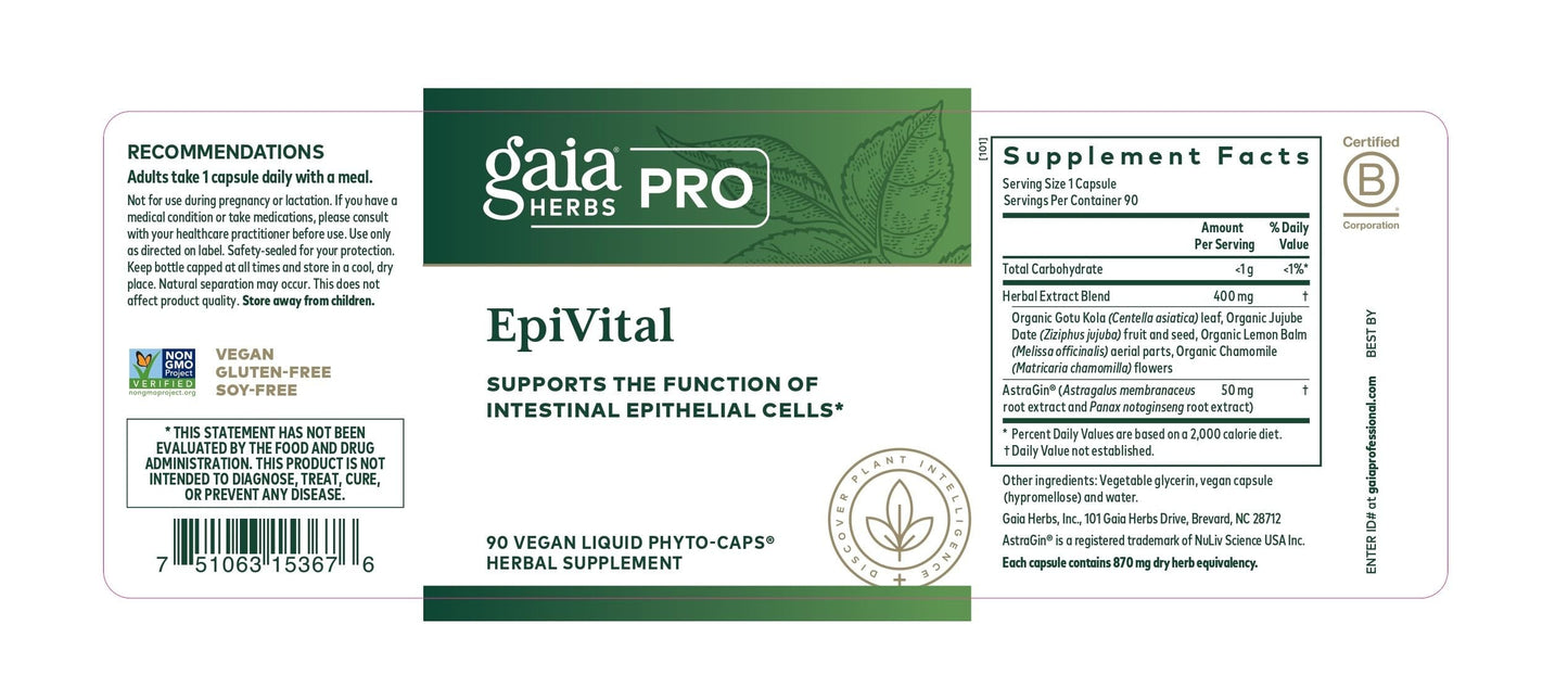 Gaia Herbs PRO EpiVital - Digestive Health Support - 90 Vegan Liquid Phyto-Caps