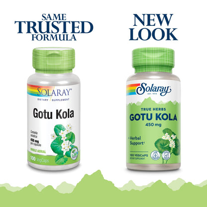SOLARAY Gotu Kola 450mg – Centella Asiatica Herbal Supplement – Vegan, Non-GMO, Lab Verified, 100 Servings