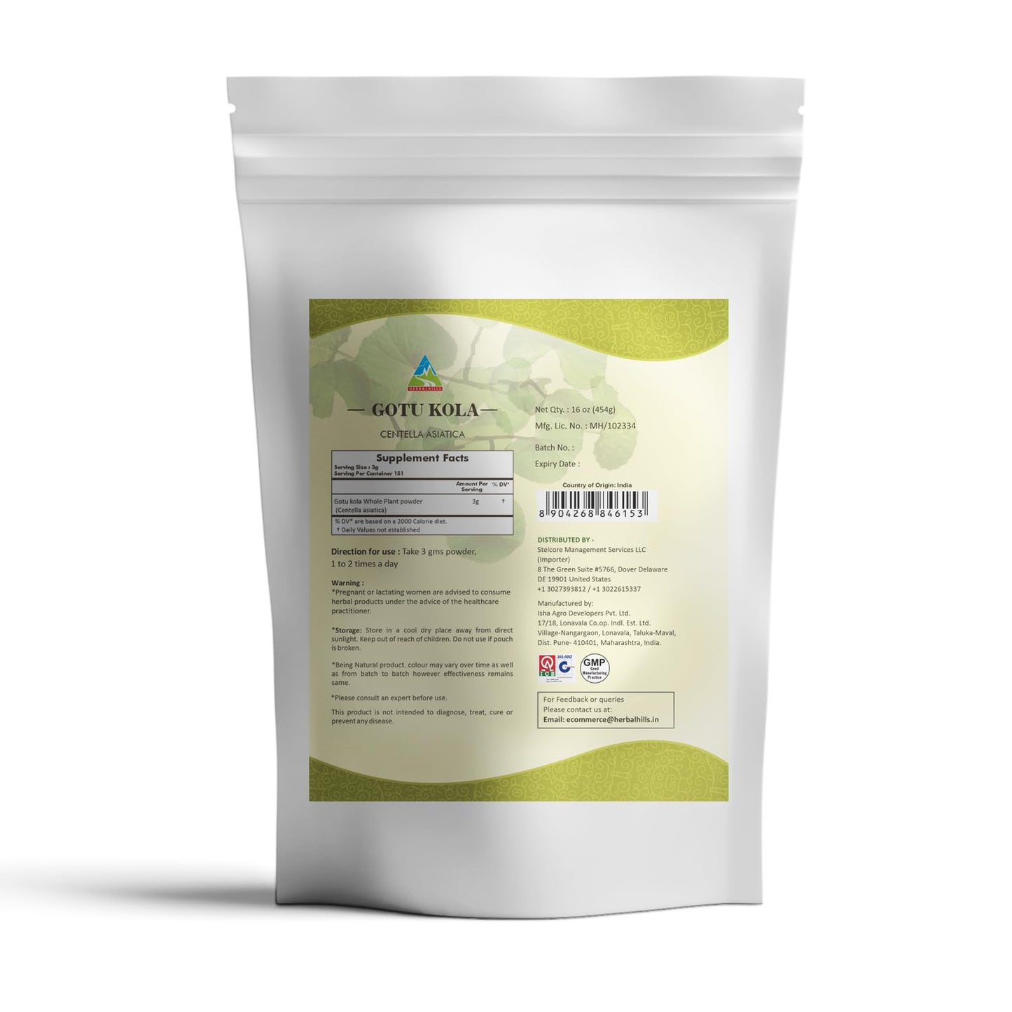 HERBAL HILLS Gotu Kola Powder – Natural 16 Ounce – Pack of 1