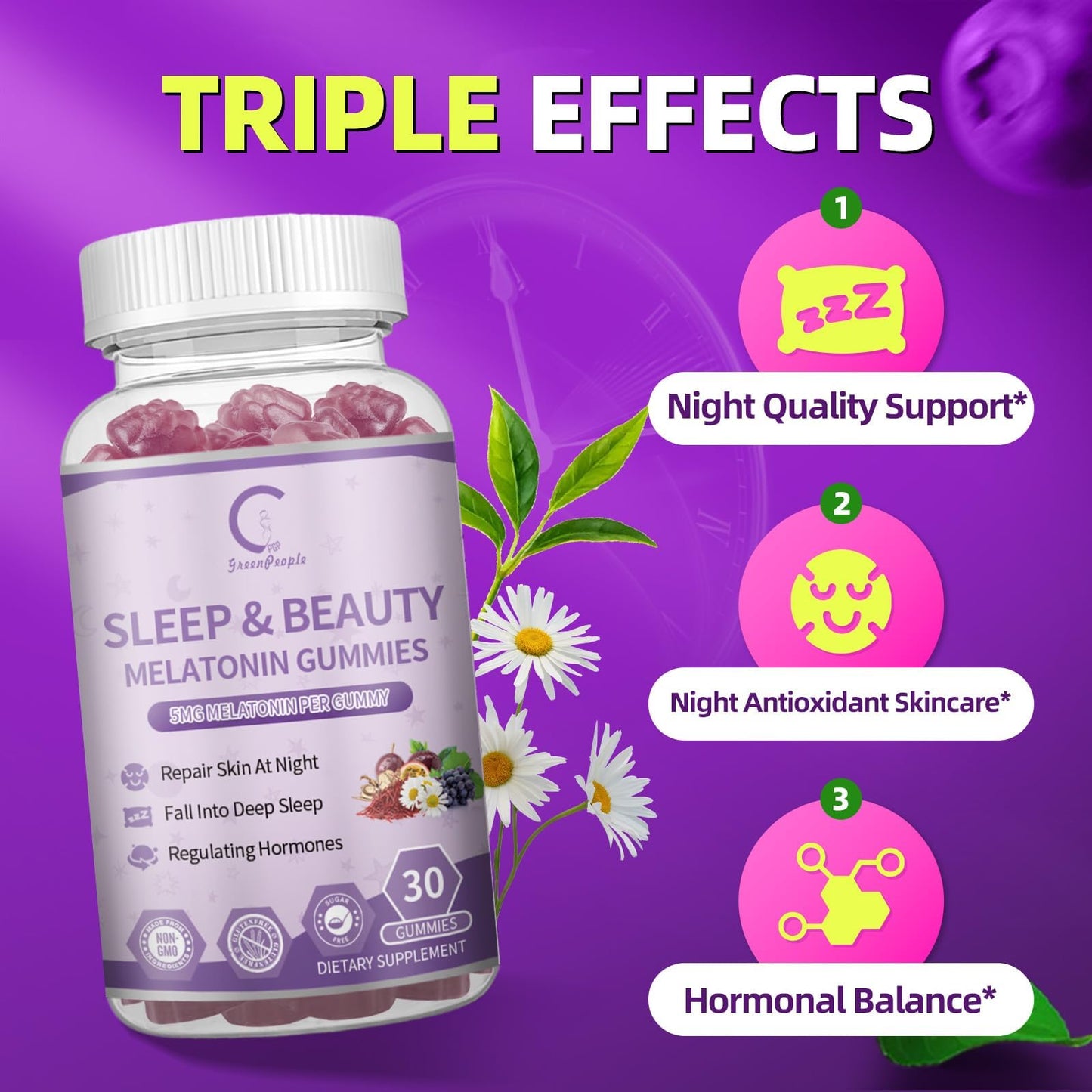 GPGP GreenPeople Women's Melatonin Gummies 5mg – Sleep Aid with Ashwagandha, L-Theanine & Collagen