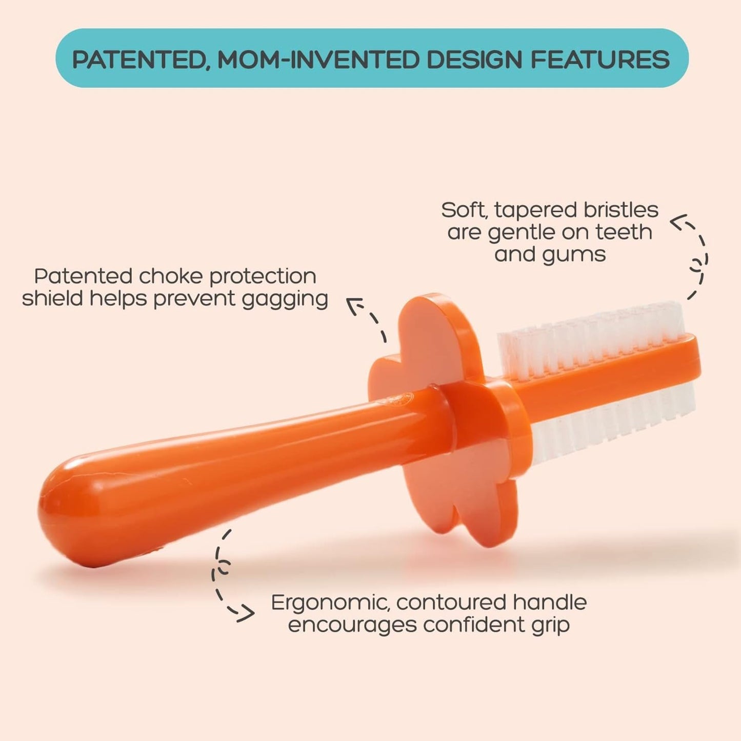 Grabease Baby Toothbrush - Double-Sided Silicone Toddler Brush for Kids | 1 Count, Orange