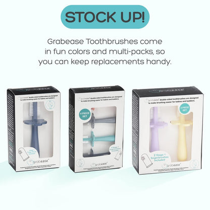 Grabease Double Sided Toothbrush for Toddlers - Gentle Silicone Bristles (Lavender)