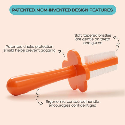 Grabease Double-Sided Baby Toothbrush 2-Pack Navy/Orange – Choke Protection for Toddlers 12m+