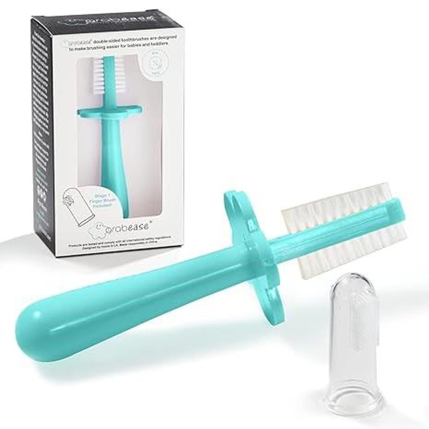Grabease Silicone Finger Toothbrush for Infants & Toddlers | Double-Sided Bristles & Safe Choke Shield