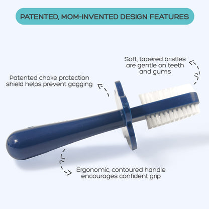 Grabease Toddler Toothbrush Navy - Double-Sided Silicone Bristles & Anti-Choke Shield (12+ Months)