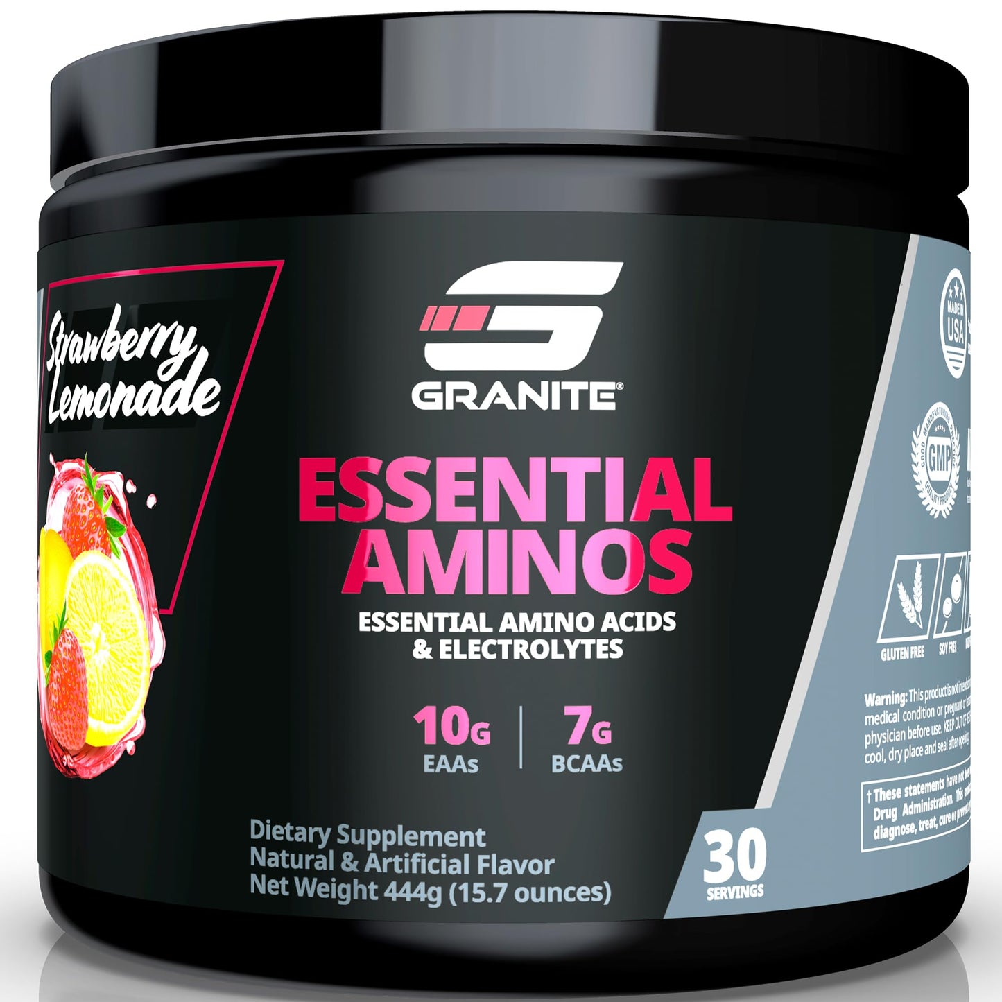 Granite EAAs Powder – 10g EAAs, 7g BCAAs, 448g, Strawberry Lemonade