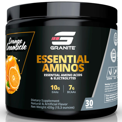 Granite Essentials Amino Acids Powder – 10g EAAs, 7g BCAAs, Orange Creamsicle (Soy & Gluten Free)