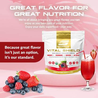 Granite Nutrition Vital Shield – Organic Greens + Tart Cherry (Very Berry)