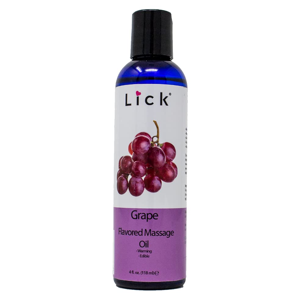 Grape Flavored Massage Oil - Vitamin E, Sweet Almond & Coconut Oil, 4 oz (Vegan, Non-Sticky)