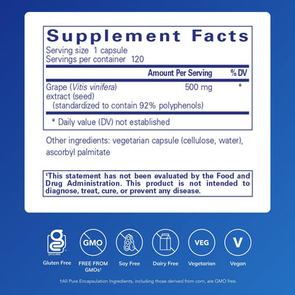 Pure Encapsulations Grape Pip 500 mg — Vascular Health Support | 120 Capsules