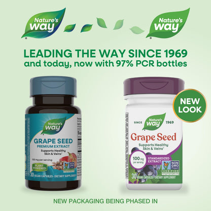 Nature's Way Grape Seed Standardized Extract – Supports Healthy Skin and Veins, Antioxidant Support, Non-GMO, Vegan, 30 Capsules