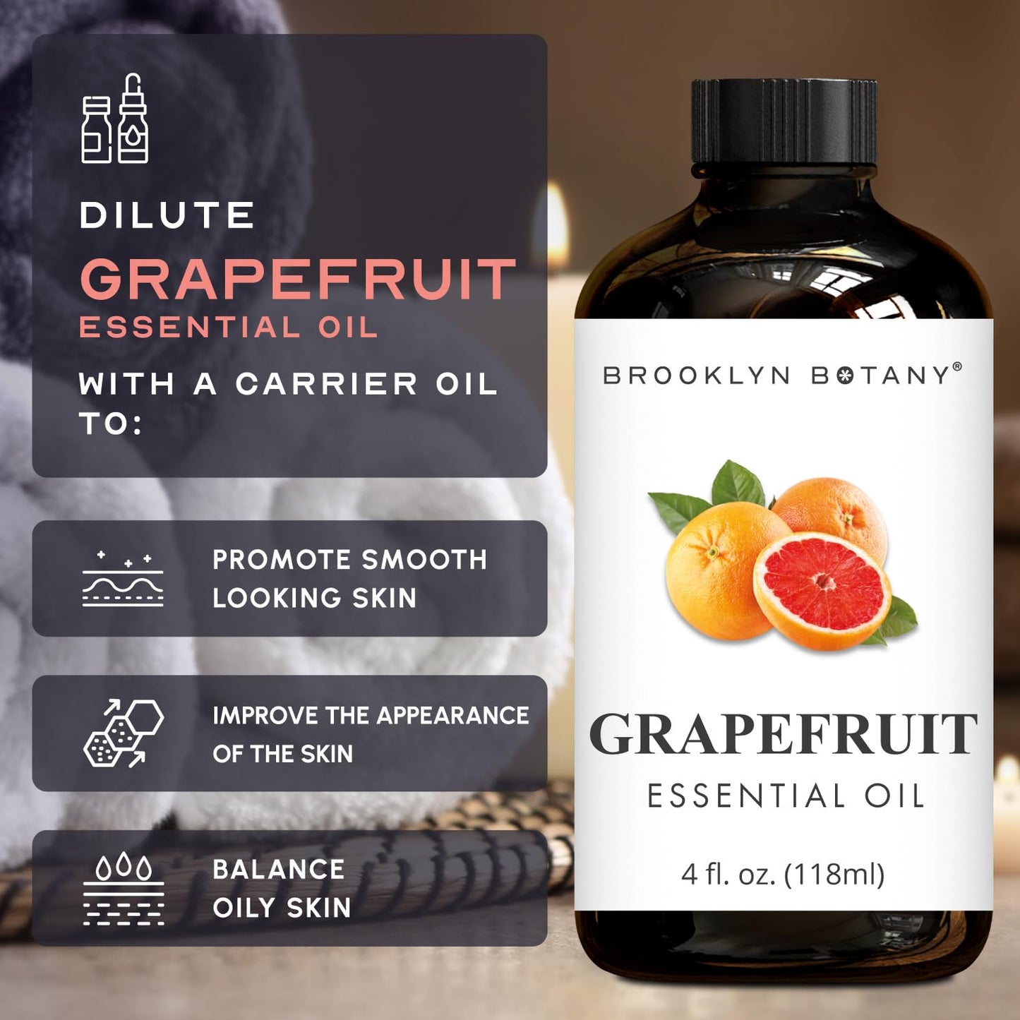 Brooklyn Botany Grapefruit Essential Oil - 4 Fl Oz | 100% Pure & Natural Premium Grade with Dropper