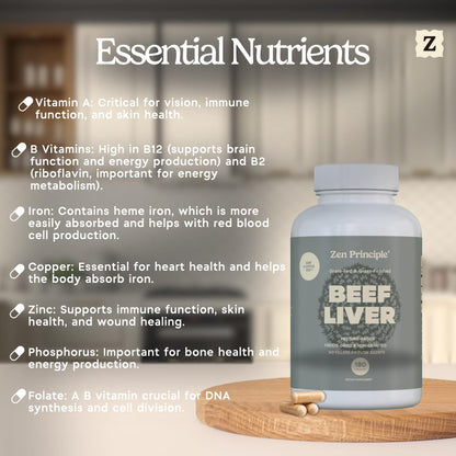 Zen Principle Beef Liver Supplement – Grass-Fed, Pasture-Raised, Desiccated Liver Capsules | No Hormones or GMO | 360 Capsules (2-Pack)