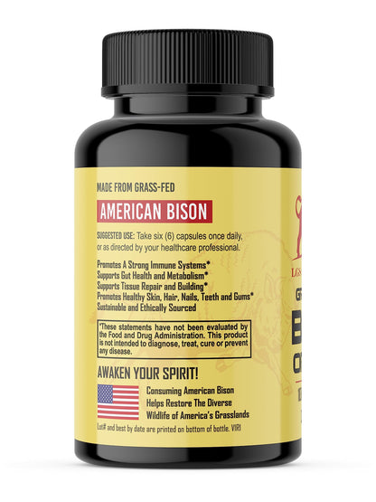 Grass Fed Bison Organ Supplement – Liver, Heart & Kidney | Non-GMO | 180 Capsules