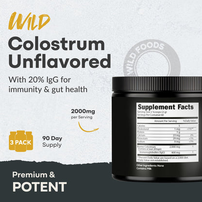 Colostrum Powder Unflavored – 120g, Grass-Fed Bovine Colostrum for Immune, Gut & Energy Support