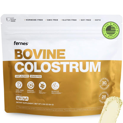 Fernes Grass Fed Colostrum Powder – First Day Milking, Unflavored, Made in USA, 28 Servings