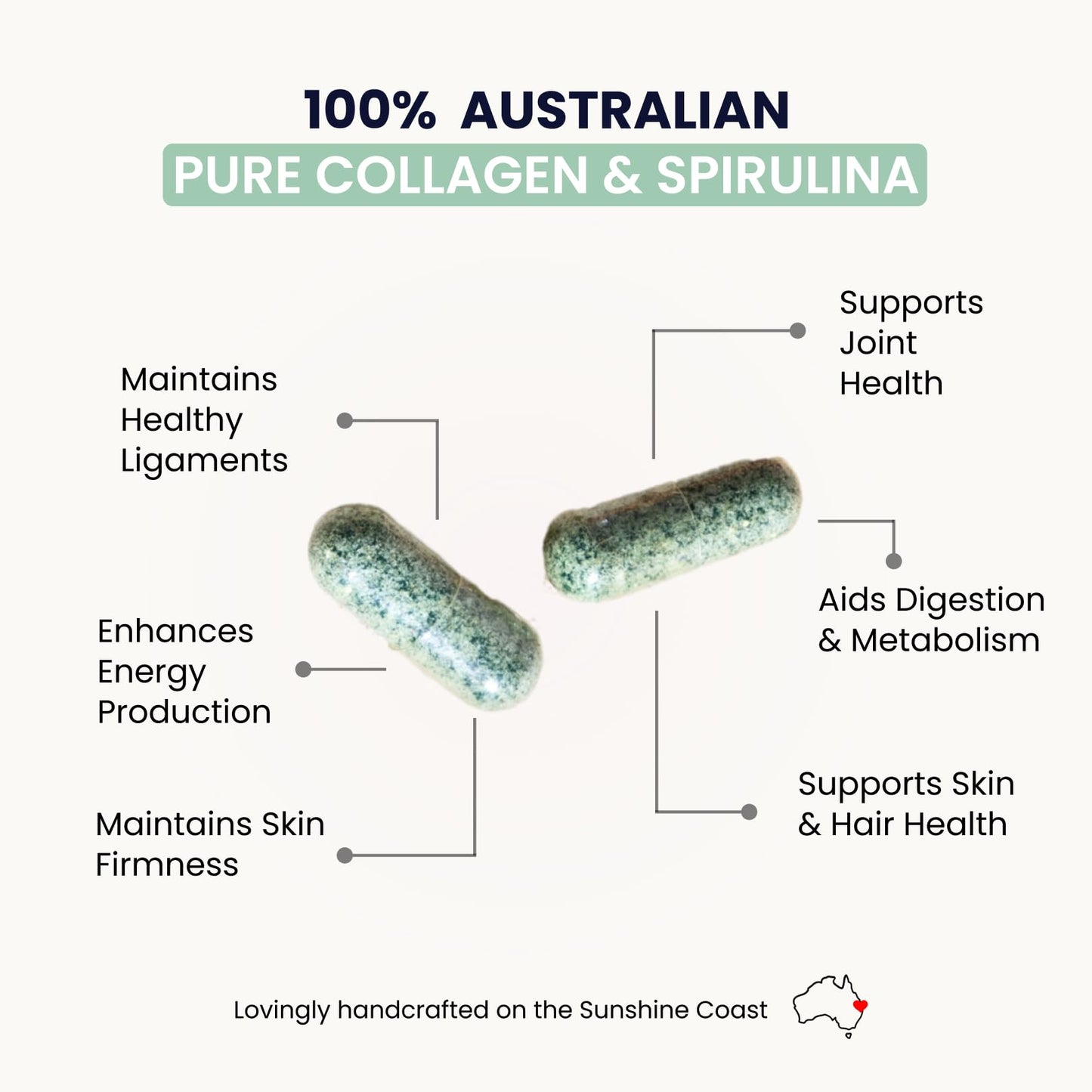 Organic Collagen Australia – Pure Collagen & Spirulina Capsules (120 Capsules)