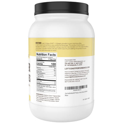 Left Coast Performance MCT Oil Powder with Acacia Fiber & Collagen – Vanilla, 32 oz