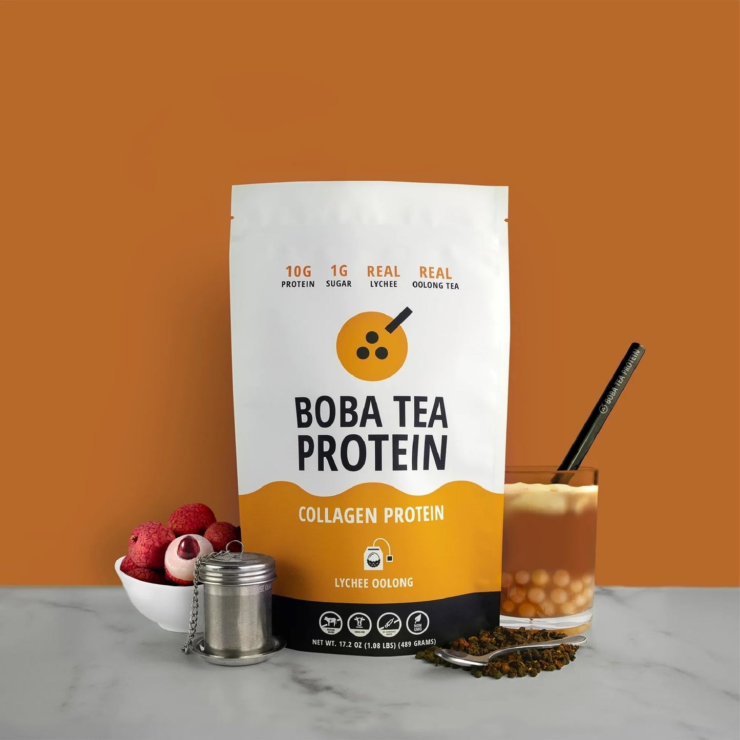 Boba Tea Protein Lychee Oolong Collagen | 30 Servings | Grass-Fed Hydrolyzed Bovine Collagen Powder