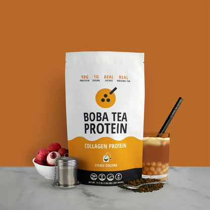 Boba Tea Protein Lychee Oolong Collagen | 30 Servings | Grass-Fed Hydrolyzed Bovine Collagen Powder