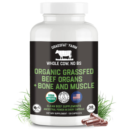Grassfat USDA Organic 100% Grassfed Beef Organs Supplement – Made in USA | 30 Servings