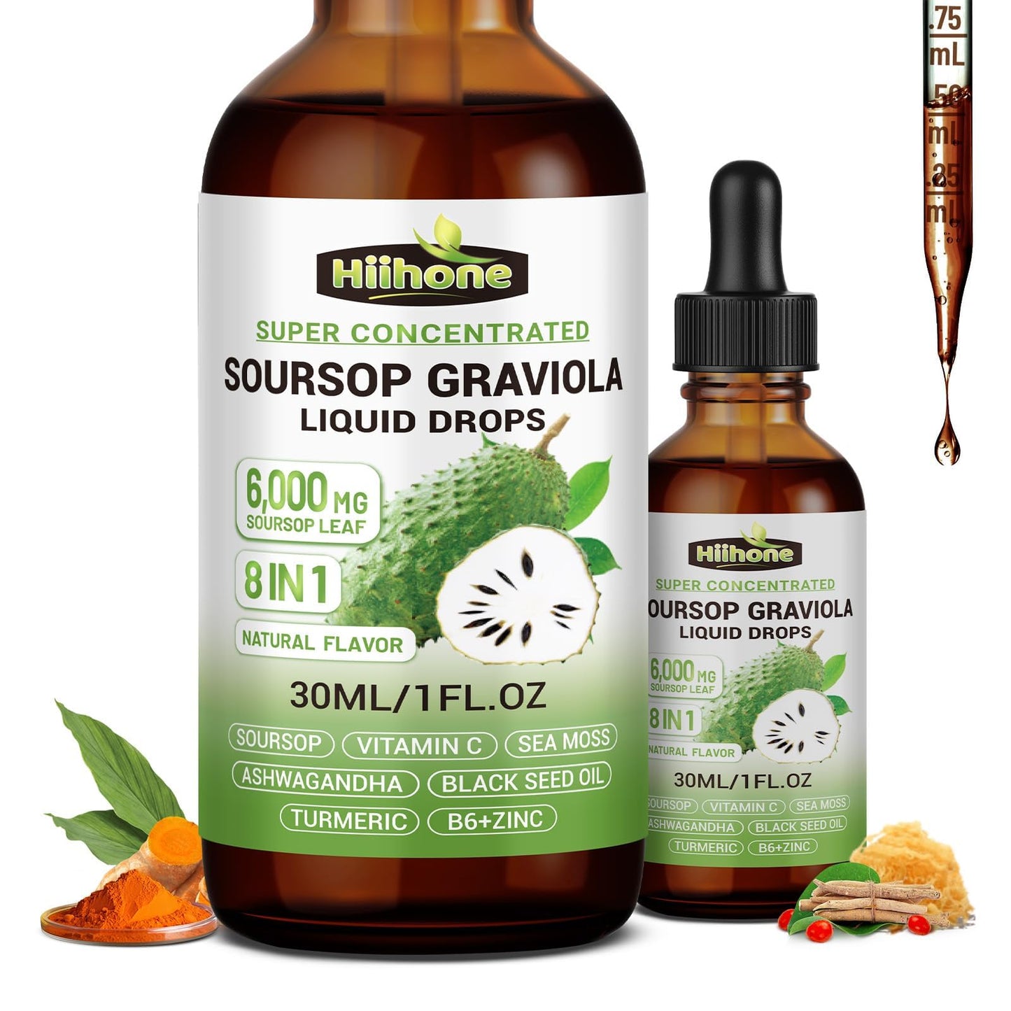 (2 Pack) 8-in-1 Graviola Soursop Liquid – Immune & Liver Support, Sea Moss, Ashwagandha, Turmeric | 1 Fl Oz