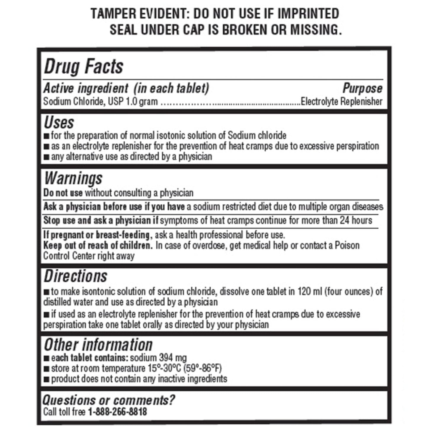 Graxcell Sodium Chloride Tablets 1g | Electrolyte Support for POTS & Dysautonomia | 100 Count | Made in USA