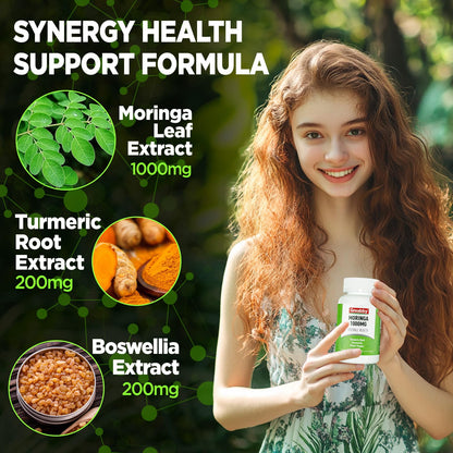 GREABBY Moringa Capsules with Turmeric & Boswellia – Immune, Joint & Digestive Health, 90 Small Vegan Capsules