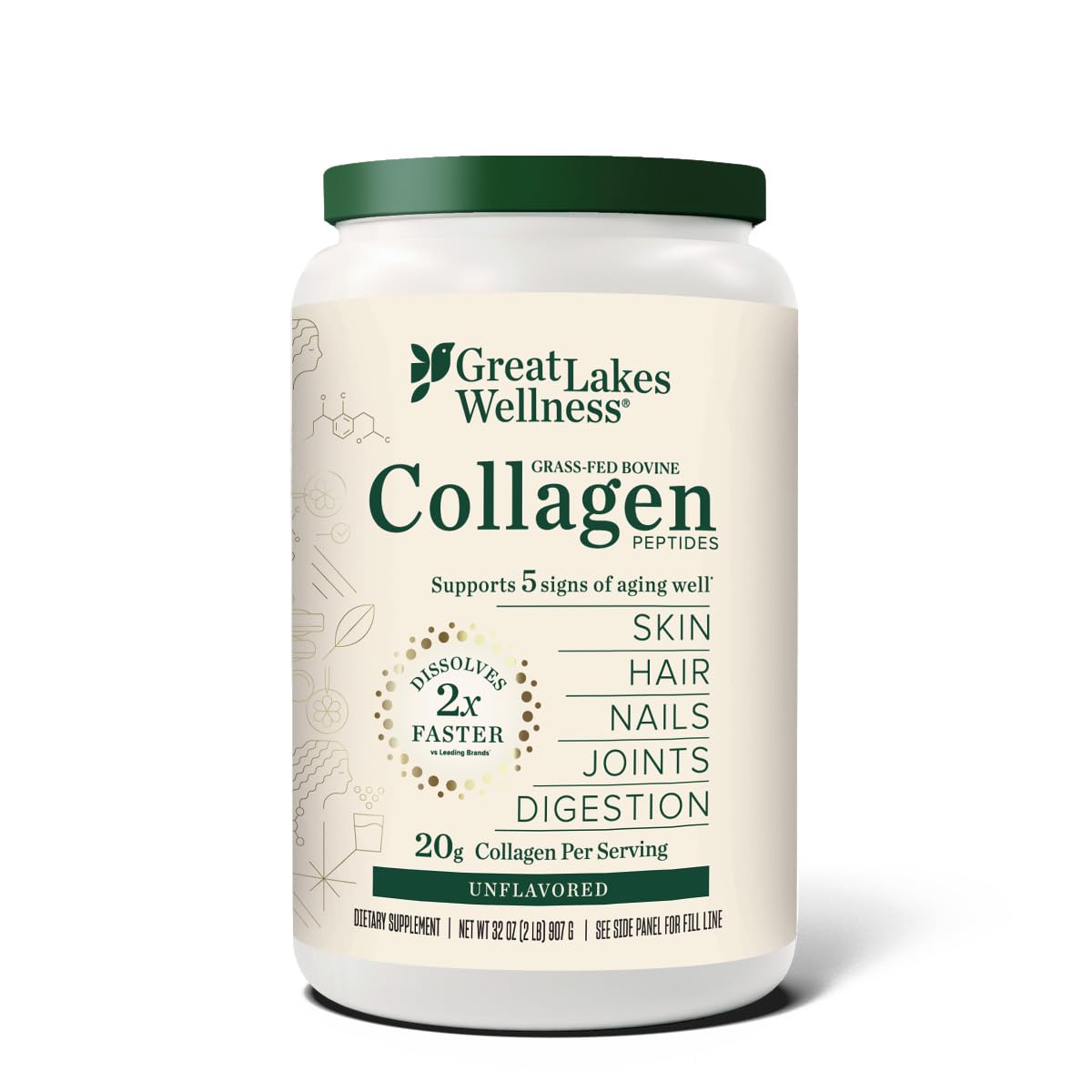 Great Lakes Wellness Collagen Peptides – Unflavored, 32 oz, 20 g/serving