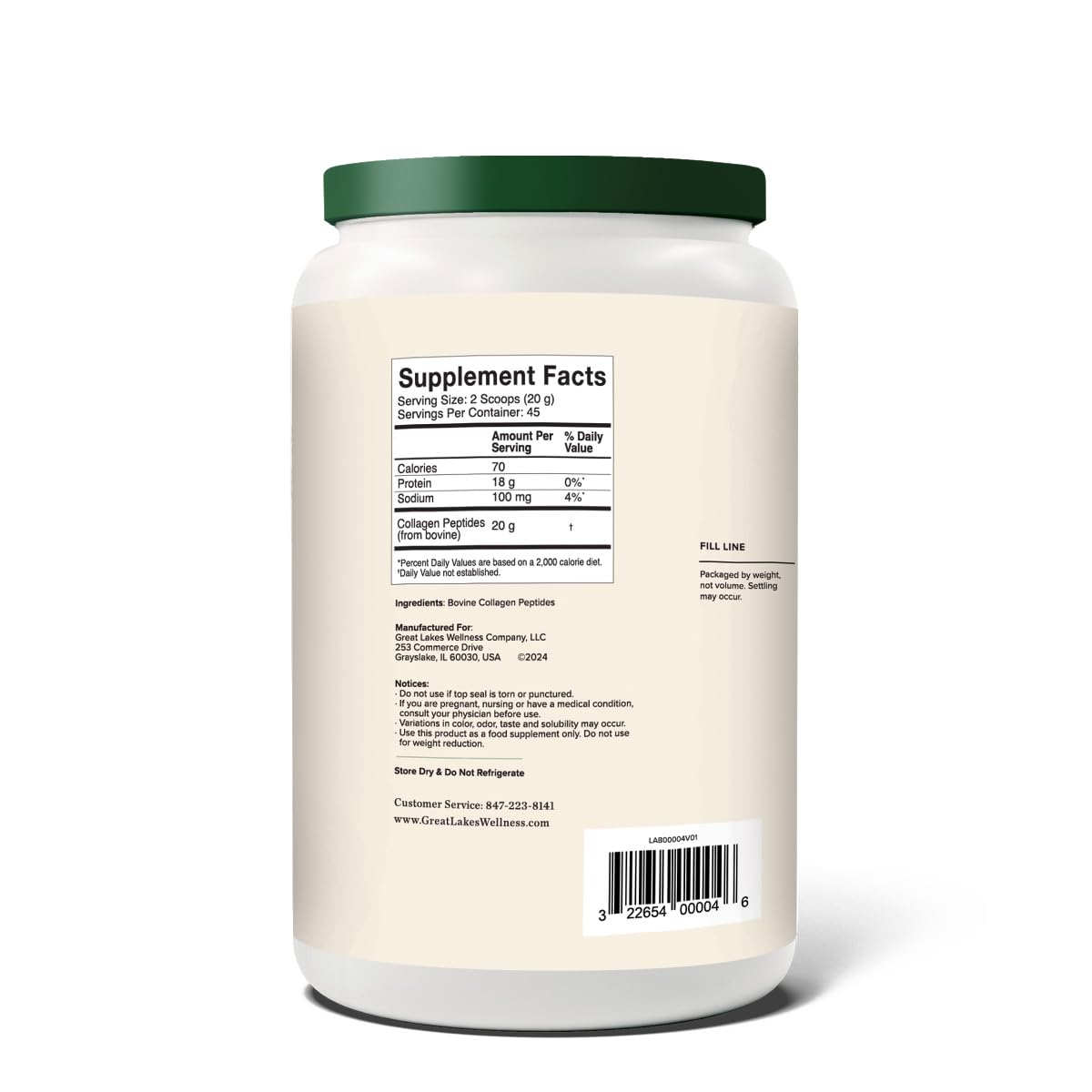 Great Lakes Wellness Collagen Peptides – Unflavored, 32 oz, 20 g/serving