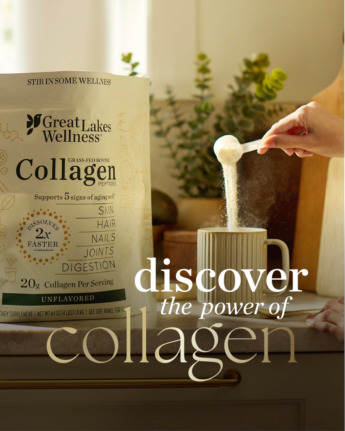 Great Lakes Wellness Collagen Peptides – Unflavored, 32 oz, 20 g/serving