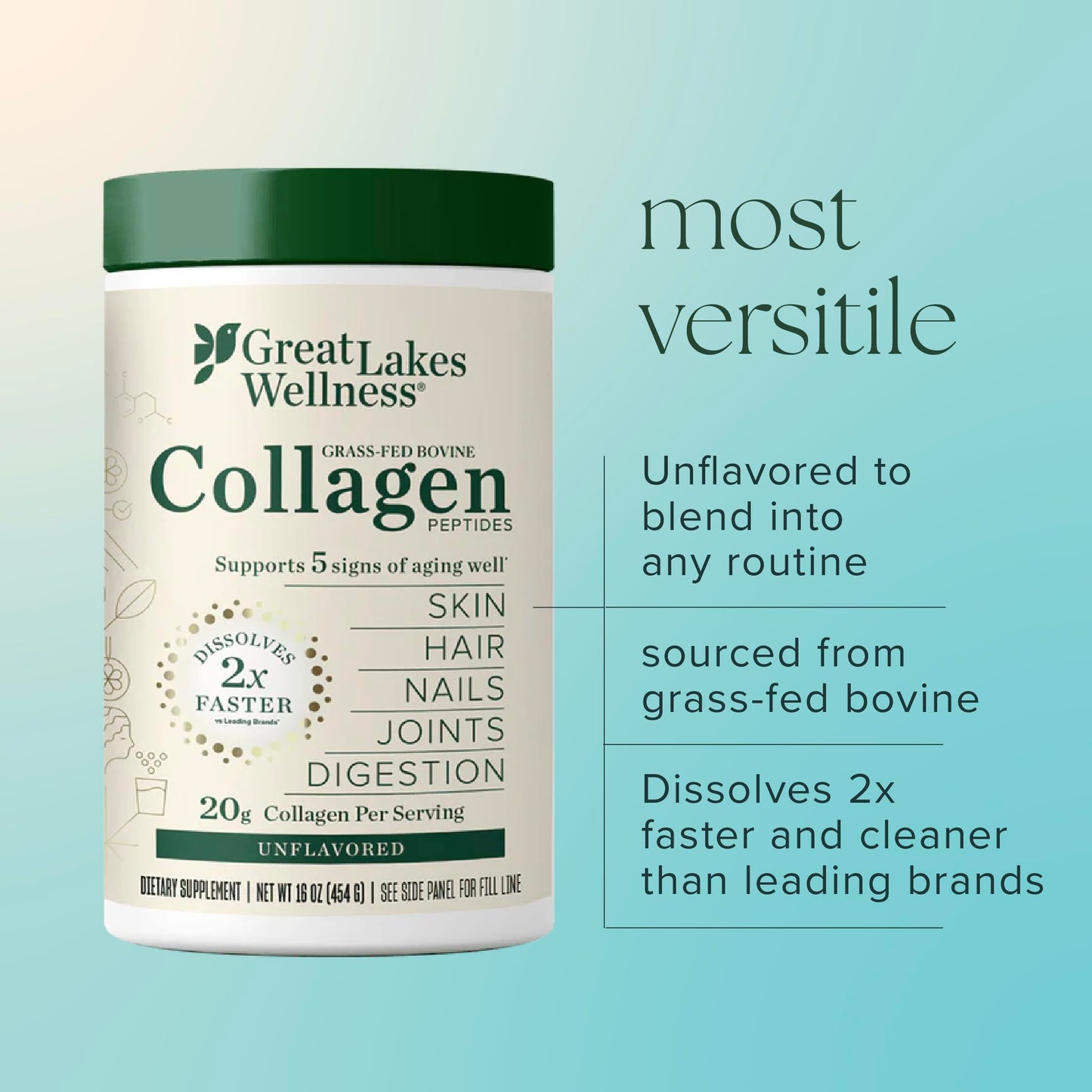 Great Lakes Wellness Collagen Peptides Powder — Unflavored, 20 g per Serving, 4 lb Value Pouch | Keto, Kosher, Non-GMO