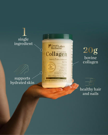 Great Lakes Wellness Collagen Peptides Powder — Unflavored, 20 g per Serving, 4 lb Value Pouch | Keto, Kosher, Non-GMO
