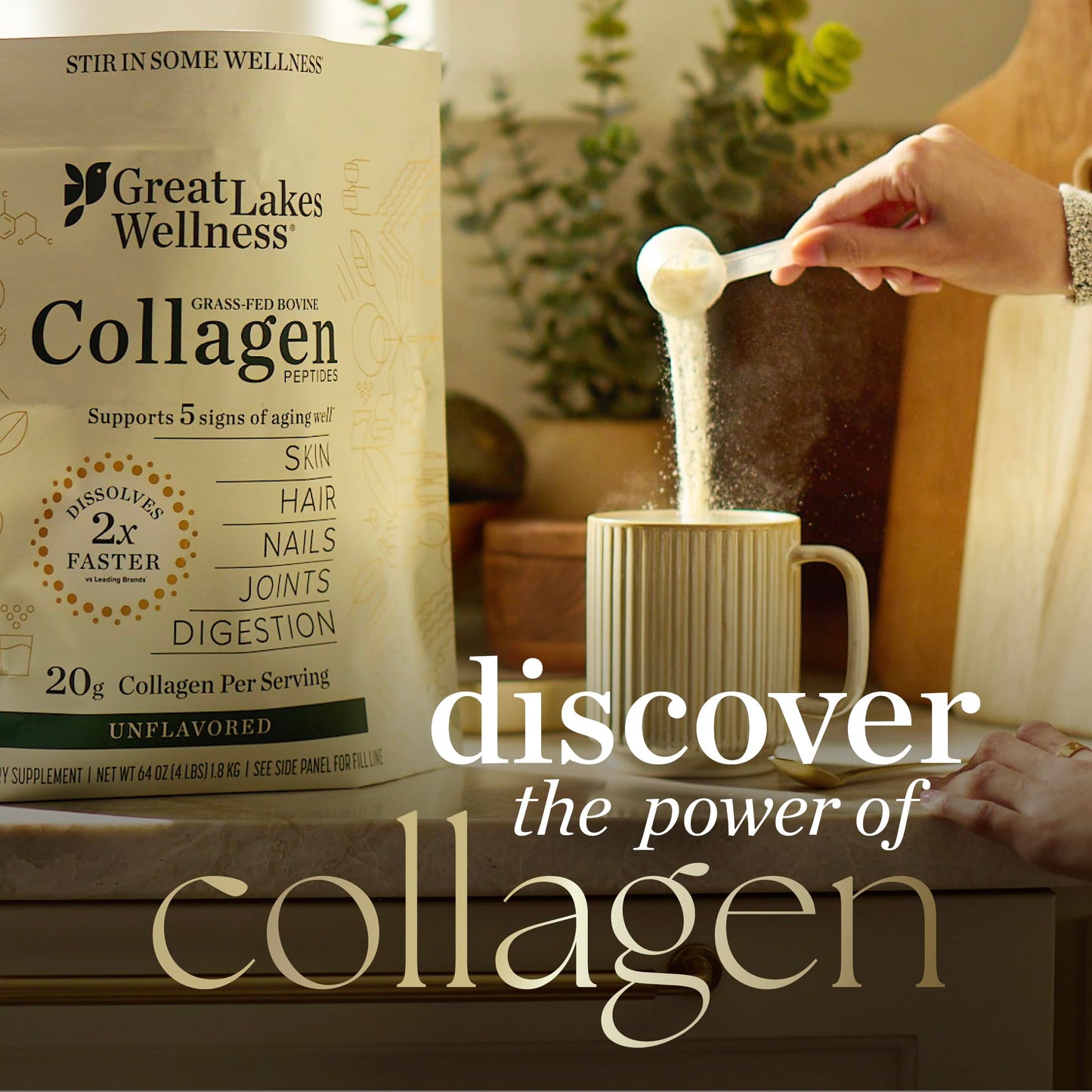 Great Lakes Wellness Collagen Peptides Powder — Unflavored, 20 g per Serving, 4 lb Value Pouch | Keto, Kosher, Non-GMO