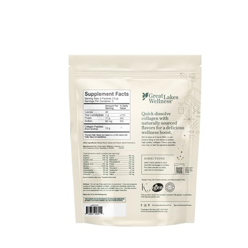 Great Lakes Wellness Collagen Peptides Powder – Skin, Hair, Nails, Joints & Digestion | 6 Sticks