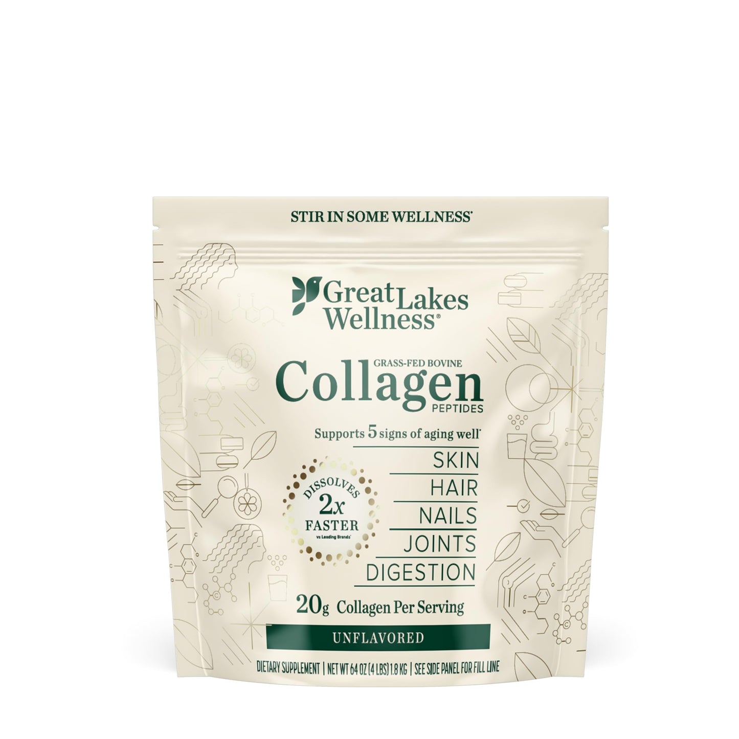 Great Lakes Wellness Collagen Peptides Powder — Unflavored, 20 g per Serving, 4 lb Value Pouch | Keto, Kosher, Non-GMO