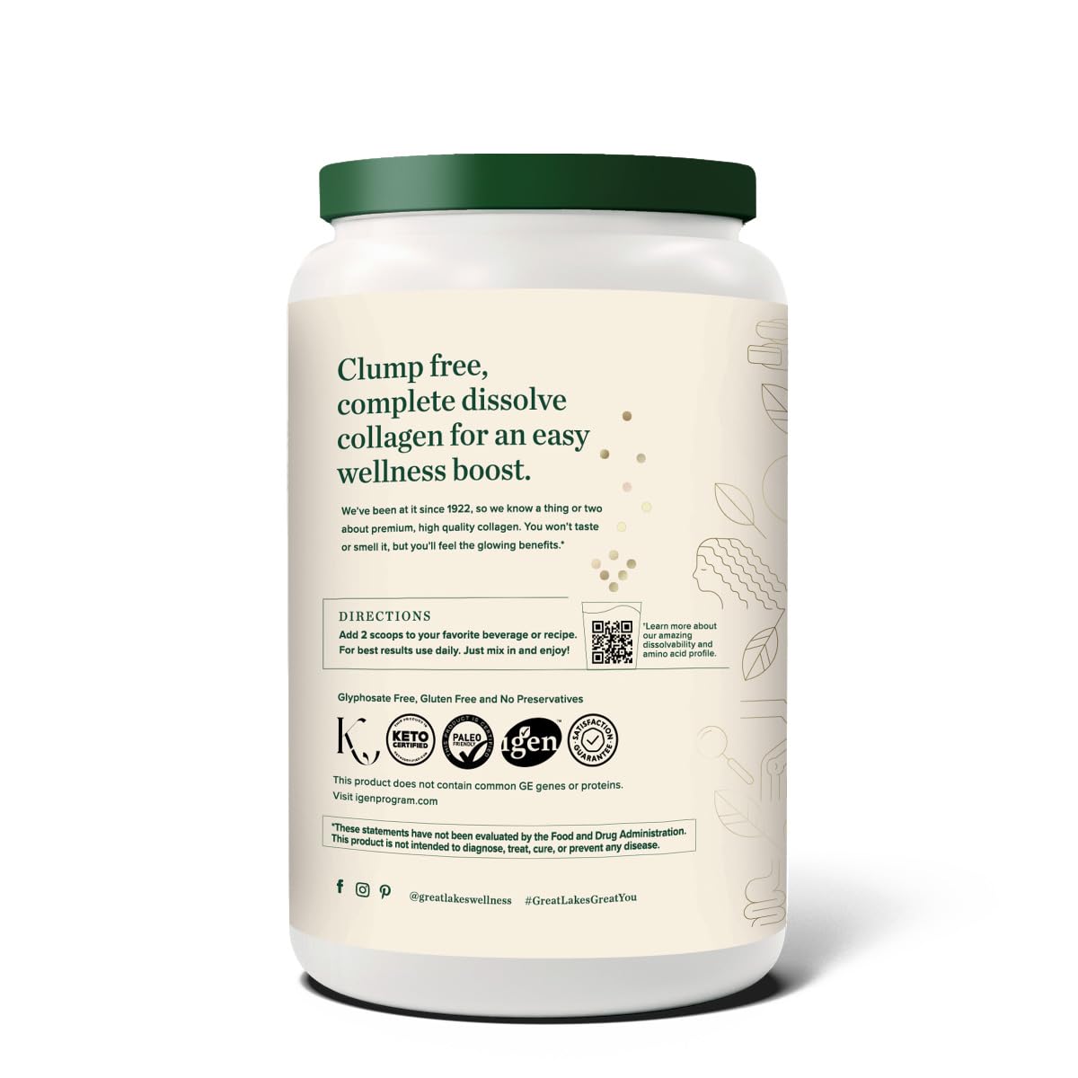 Great Lakes Wellness Collagen Peptides – Unflavored, 32 oz, 20 g/serving