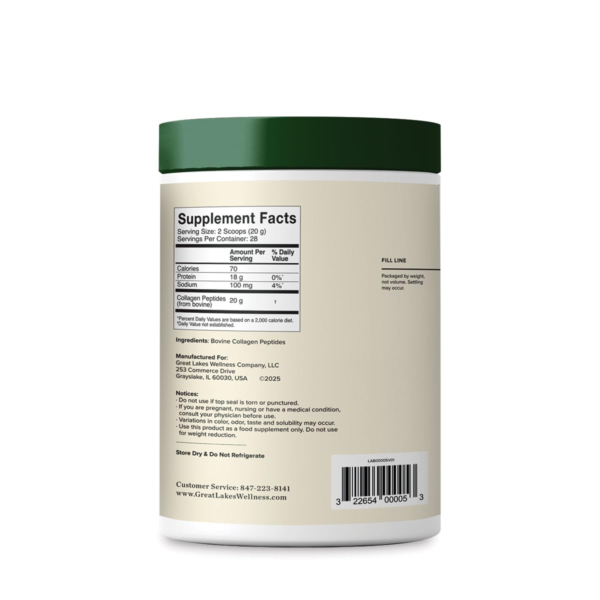 Great Lakes Wellness Collagen Peptides Powder – Unflavored, 20 oz | Skin, Hair, Nails, Joints & Digestion