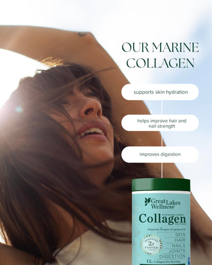 Great Lakes Wellness Marine Collagen Peptides Powder – Unflavored, 16 oz (Wild-Caught, MSC Certified)