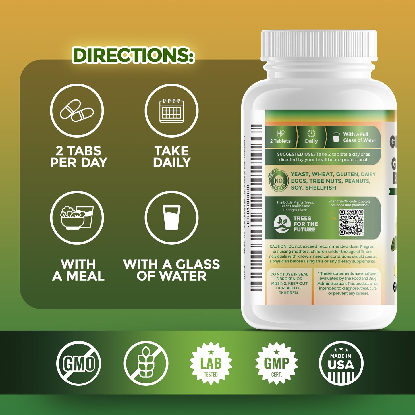 GreeNatr Ginko Biloba & Panax Ginseng – Brain Support & Focus (3 Bottles)