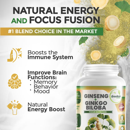 GreeNatr Ginko Biloba & Panax Ginseng – Brain Support & Focus (3 Bottles)