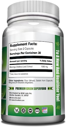 GreeNatr Pure Moringa Oleifera Capsule 1000 mg | Natural Energy & Focus | Premium Green Superfood (3 Bottles)
