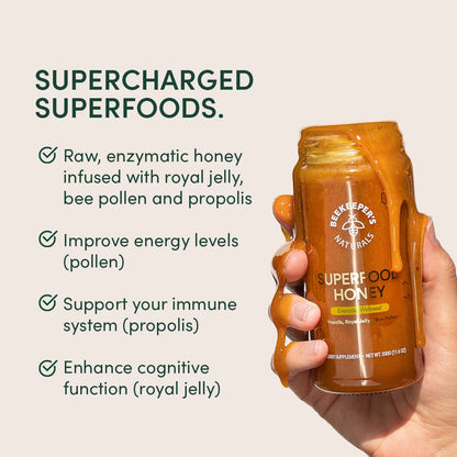 Beekeeper's Naturals Superfood Honey – Bee Pollen, Royal Jelly & Propolis (11.6 oz)