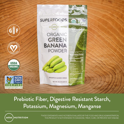 MRM Nutrition Organic Green Banana Powder – High-Fiber Prebiotic Flour (40 Servings)
